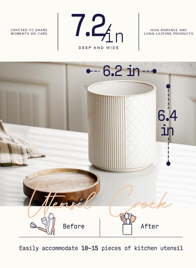 getstar 360° Rotating Kitchen Utensil Holder, Large Ceramic Cooking Utensil Holder for Kitchen Counter with Rotatable and Detachable Wooden Base - Image 4